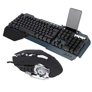 Imagem de Conjunto de mouse de teclado com fio USB, luz de fundo multifuncional teclado ergonômico para jogos e ajuste DPI pente óptico para desktop, computador, PC