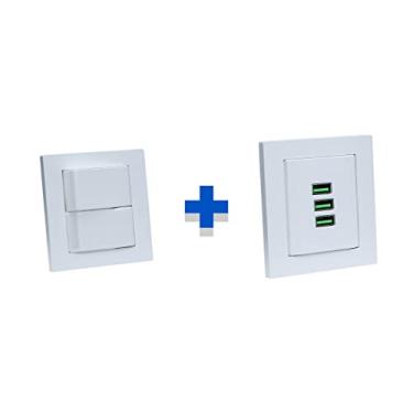 Imagem de Kit Espelhos de Tomadas Duplo Reto com 3 Usb 5.2A 2 Interrup COR:BRANCO