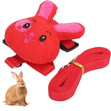 Imagem de Conjunto de coleira de coelho, coleira extravagante de coelho para animais de estimação pequenos, design leve para uso externo (coelho vermelho, M)
