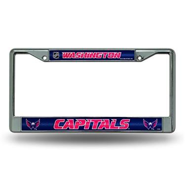 Imagem de Moldura de placa de licença cromada brilhante da NHL Rico Industries com detalhes em glitter, capitais de Washington