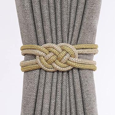 Imagem de Gravata de cortina de nó chinês luz de luxo simples fivela de cortina ímã cinto de gravata decoração de janela suportes de cortina tiebacks de cortina, T2,1 Pçs