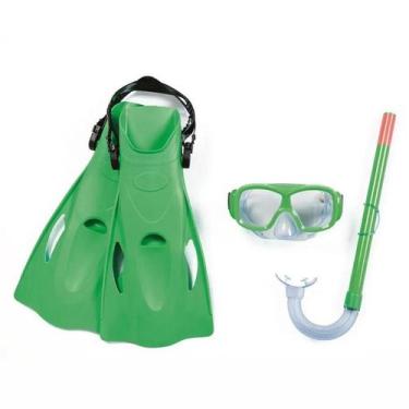 Imagem de Kit Snorkel Mergulho Máscara E Nadadeiras Infantil Verde Bel - Belfix