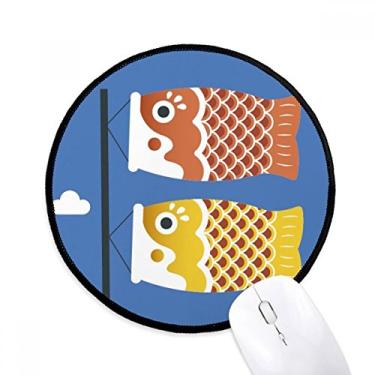 Imagem de DIYthinker Tapete de mouse com bandeira de peixe cultivo japonês local desktop escritório tapete redondo para computador