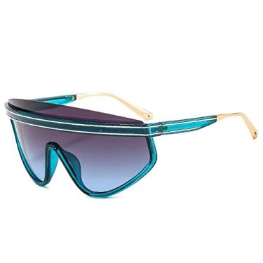 Imagem de Óculos de sol de luxo de uma peça para mulheres vintage oversize meia armação listra óculos de sol masculino tons pretos, azul cinza azul, tamanho único