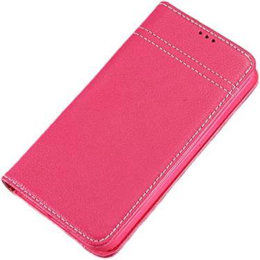 Imagem de TONECY Capa carteira para iPhone 14 Plus, capa flip fólio de couro genuíno premium com suporte de cartão e função de suporte capa protetora de telefone à prova de choque para iPhone 14 Plus (cor: rosa)