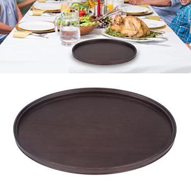 Imagem de Bandeja de Servir Redonda de Bambu, Bandeja de Servir de Madeira Bandeja de chá Decorativa Multiuso para Servir Bebidas e Alimentos