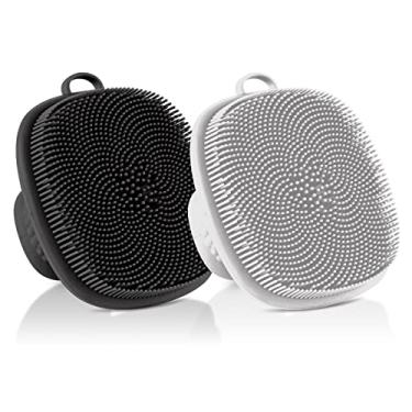 Imagem de VWMYQ 2-Pack Esfoliante Facial de Silicone Escova de Limpeza Facial Escova de Limpeza Facial de Silicone Limpeza Manual à prova d'água Cuidados com a Pele Escovas de rosto para limpeza e esfoliação (preto + branco)