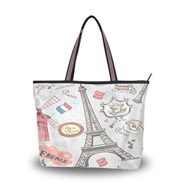Imagem de My Daily Fashion Bolsa de ombro para mulheres, Torre Eiffel, Bolsas Tema de Paris, Grande, Multicoloured, Medium