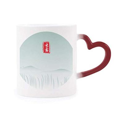 Imagem de Caneca Cold Dew Twenty Four Solar Term Padrão Sensível ao Calor Caneca de Grés Mudança de Cor Vermelha