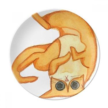 Imagem de Miaoji Prato de aquarela com pintura de gato laranja Salver talheres Prato de jantar