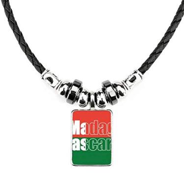 Imagem de DIYthinker Colar com nome da bandeira do país de Madagascar, joia com pingente de corda de couro