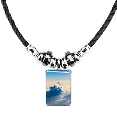 Imagem de DIYthinker Sunshine Clouds Colar de Céu Azul Joia Torque Pingente de Corda de Couro