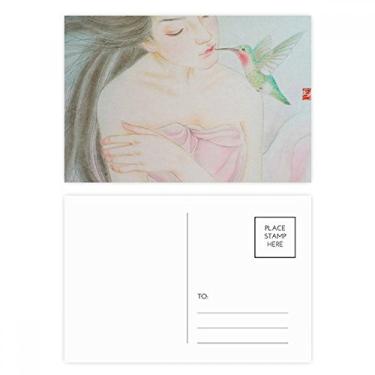 Imagem de Cartão postal em aquarela estilo chinês de beleza com pássaro, cartão de felicitações de aniversário