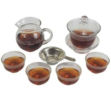 Imagem de Conjunto de chá para cerimônia chinesa de vidro transparente para chá Gongfu, 1 gaiwan 4 xícaras de chá 1 Cha Hai