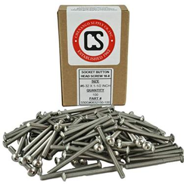 Imagem de Parafusos de cabeça de botão de soquete de aço inoxidável nº 6-32 x " (3/8" a 2" disponíveis), rosca completa, unidade sextavada, aço inoxidável 18-8, rosca de máquina, 6-32 x 1-1/2"