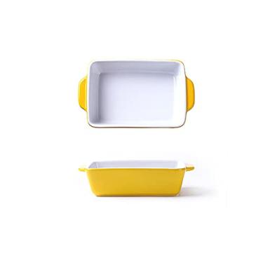 Imagem de GUIPAIHAI Placa de cerâmica estilo nórdico para queijo, arroz assado, prato retangular para forno, tigela de arroz assado doméstico (cor: amarelo)