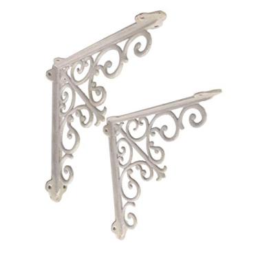 Imagem de NACH Suportes de prateleira decorativos, 2 pacotes de 27 x 5 x 27 cm, suportes de prateleira de parede de ferro fundido branco antigo - Suportes decorativos para estantes de livros - Suporte de