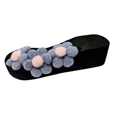 Imagem de Sandálias femininas de verão com flor macia na parte inferior com clipe no dedo do pé salto inclinado antiderrapante casual tamanho grande sandálias femininas, Azul, 8