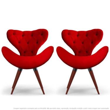 Imagem de Kit 2 Poltronas Decorativas Cadeiras Egg Com Capitonê Vermelha Com Bas