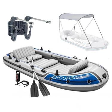 Imagem de Bote Inflável Intex Excursion 5 Remos Bomba Capota Suporte Motor 