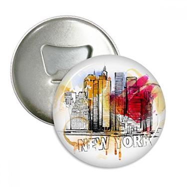 Imagem de Nova York City America Abridor de garrafas redondo dos Estados Unidos, pinos magnéticos de geladeira, 3 peças