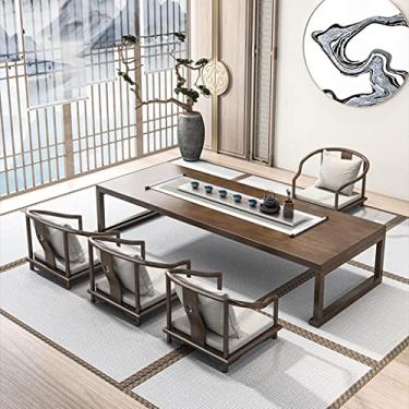 Imagem de Conjunto de mesa de centro japonesa com poltrona Para tatame, quarto, sala, escritório, escritório ou varanda,Mesa baixa retangular para ler livros, beber chá ou receber amigos (Marrom 200cm(5 unid.))