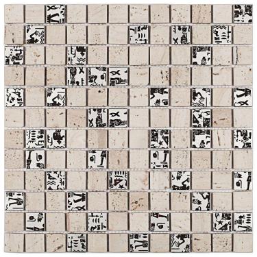 Imagem de Pastilha de Mármore e Aço Inox Glass Mosaic Rose/Inox