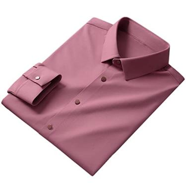 Imagem de Camisa Social Masculina, Blusa de Cor Pura Sem Rugas Com Lapela e Peito único para Escritório (38)