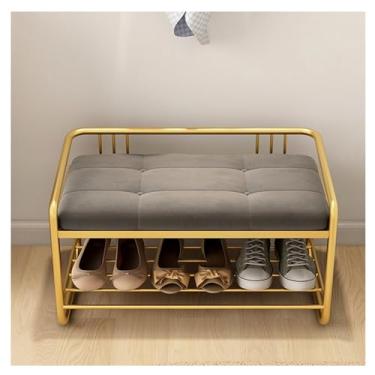 Imagem de Prateleira de sapatos armários de sapatos de entrada com assento acolchoado, banco de sapatos para entrada, banco de sapateira, 2 prateleiras banco de armazenamento de sapatos banco de metal para