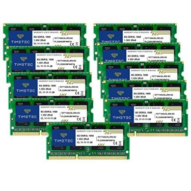 Imagem de Timetec Kit de 80 GB (10 x 8 GB) DDR3L / DDR3 1600MHz (DDR3L-1600) PC3L-12800 / PC3-12800 Non-ECC Unbuffered 1,35V/1,5V CL11 2Rx8 Dual Rank 204 pinos SODIMM Laptop Notebook PC Módulo de memória RAM