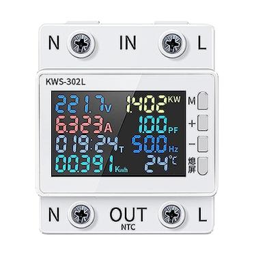 Imagem de Medidor de energia 8 em 1 Tela colorida 2P Medidor de energia CA multifuncional 170-270V/63A Medidor de tensão e corrente Montagem em trilho padrão