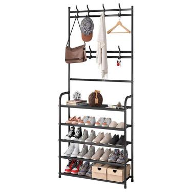 Imagem de Rack Organizador Decoteam Com Sapateira E Cabideiro Preto