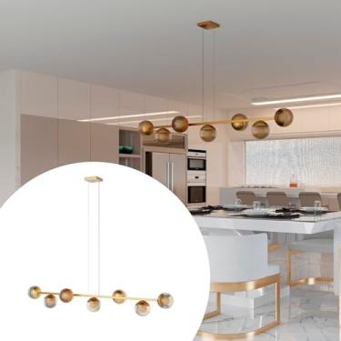 Imagem de Pendente lustres Luminária de Teto Jabuticaba Dourado com 7 Globos de Vidros Ambar 12cm Bivolt aluminio Iluminação Sala, Cozinha, Quarto, Escritorio, Sala de Jantar e Estar