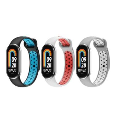 Imagem de Pulseiras de alça Compatíveis com Xiaomi Mi Band 8 Smartwatch Acessórios Pulseira colorida para mulheres, homens, relógio inteligente de silicone Xiaomi 8 pulseira 3 peças/pacote (Blue/White/Grey)