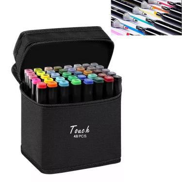 Imagem de Caneta Marcador Permanente 48 Cores Estojo Pintura Ponta Dupla Desenho Trabalho Lazer Diversao