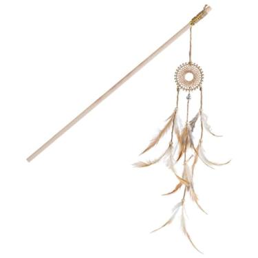 Imagem de Brinquedo de perseguição portátil com sino: varinha leve para animais de estimação gato de madeira interativo com pena falsa natural