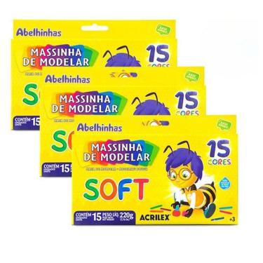 Imagem de Kit Massinha De Modelar 3 Caixas - Com 15 Cores 220 Soft Acrilex 5295