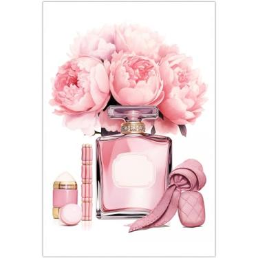 Imagem de Perfume fashion arte de parede rosa peônia flor imagem perfume flor pintura frasco de perfume tela arte de parede pôster moderno luxo mulheres tela de parede rosa designer pintura 40 x 61 cm sem