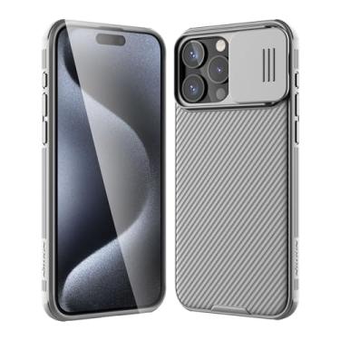Imagem de Nillkin Capa para iPhone 15 Pro com capa deslizante para câmera, capa protetora fina à prova de choque, [proteção de lente atualizada], [amortecedor rígido de policarbonato + TPU], [antiimpressões