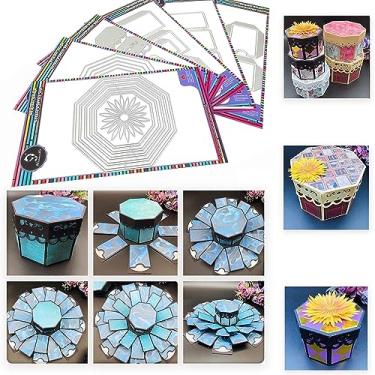 Imagem de Alinacutle Matrizes de caixa de explosão e caixa de presente de metal cortado, cortes de metal para artesanato de papel, caixa de petiscos DIY, corte de scrapbook, modelo de perfuração de metal de