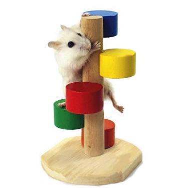 Imagem de Escada de escalada de hamster, brinquedo de madeira natural, gaiola de treinamento para animais de estimação, plataforma de jogo colorida para ratos pequenos, porquinho-da-índia, chinchila, esquilo,