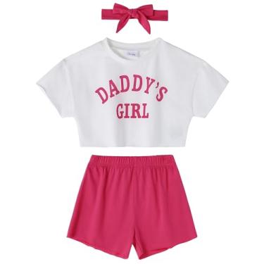 Imagem de WESIDOM Roupas para meninas pequenas roupas de bebê meninas 6M-5T verão estampa floral camisa + shorts + faixa de cabeça 3 peças roupas de bebê, Z Daddy's Girl, 3-4 Anos
