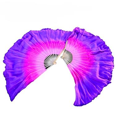 Imagem de Feminino 1 par de véus curtos de seda para fãs de dança do ventre de 4" (10 cm) feitos à mão para dança do ventre dobráveis para apresentações de dança (roxo rosa rosa)