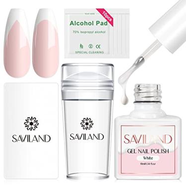 Imagem de Saviland Kit de manicure francesa - 13 peças de carimbos de unha franceses com conjunto de esmaltes de gel branco, carimbo de unhas de silicone e raspador kit de carimbos para unhas francesas, faça você mesmo salão