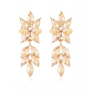 Imagem de Met-edianger Brincos pendentes de strass brilhantes para noivas, damas de honra, brincos de noiva de folha de cristal extravagantes para mulheres, Zinco Aço inoxidável, Strass