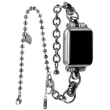 Imagem de VIIVY VIYIV Pulseira Dressy compatível com Apple Watch SE séries 7, 6, 5, 4, 3, 2, 1, Nike + prata de 44 mm, 42 mm e 45 mm