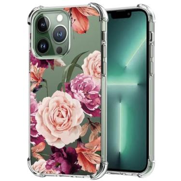 Imagem de Sidande Capa para iPhone 13 Pro 15.5 cm Apple 13 Pro Capa para meninas e mulheres, capa protetora de telefone TPU flexível flexível transparente floral macia fina para iPhone 13 Pro flor roxa
