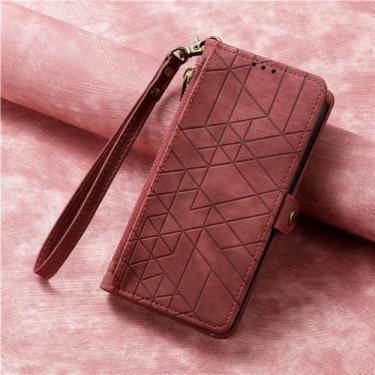 Imagem de Cordão de couro com zíper carteira cartão capa de telefone para XiaoMi Note 13 12 Pro Plus 12S 11 11T 11S 10 10T 10S 9 Flip Stand Cover, vermelho, para Redmi Note 9S
