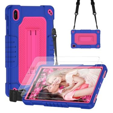 Imagem de Kebiory Capa para tablet Walmart Onn 8 2024 híbrida à prova de choque para crianças com suporte de alça de ombro + 2 peças protetoras de tela para Walmart Onn 8 2024 modelo 100135923 (azul marinho + 2