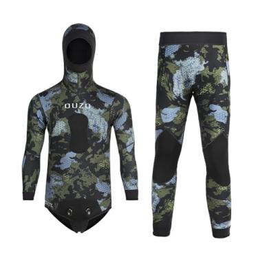 Imagem de WYYHAA Roupa de mergulho de neoprene para pesca submarina de 3 mm com capuz, 2 peças de roupa de mergulho de camuflagem de manga comprida com almofada de carregamento no peito para mergulho livre em